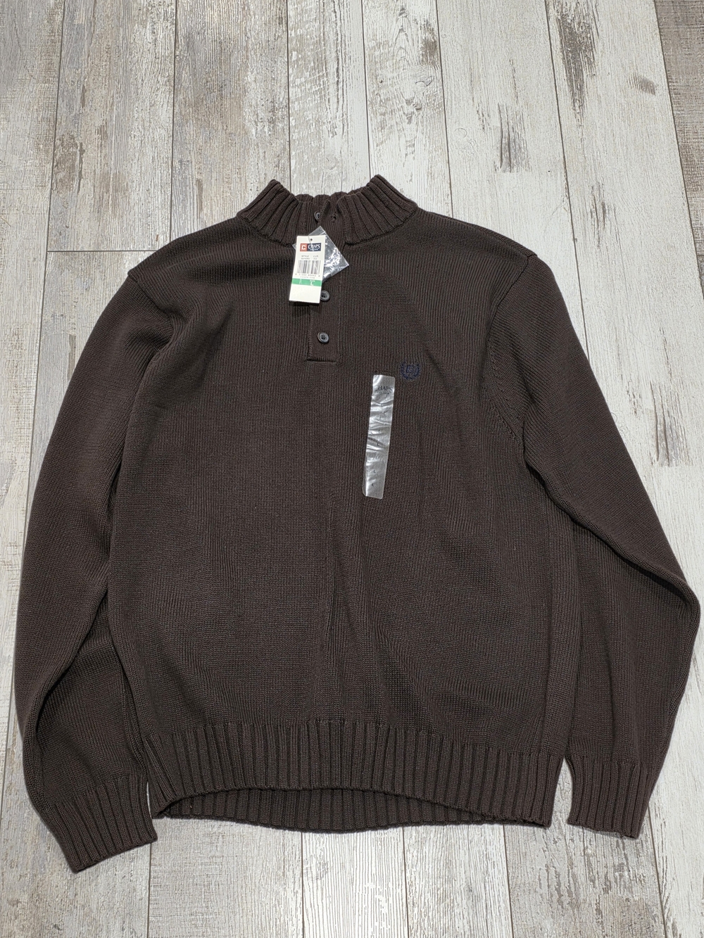 (L) Men's Chaps Ralph Lauren Henley Pullover Sweater New W/ Tags Brown Cotton